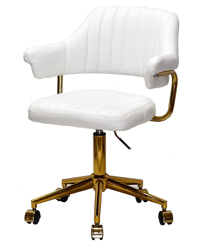 Крісло з підлокітниками Jeff GD-Modern Office, білий шкірозамінник на золотий хромований хрестовин з коліщатками, фото 1