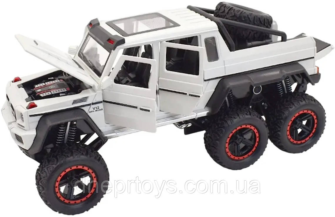 Машинка металева дитяча Mercedes-Benz G63 AMG 6x6, позашляховик, білий, Автоексперт, 1:24, світло, інерція, відкриваються двері,, фото 1