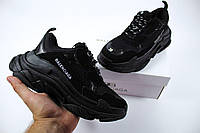 Женские кроссовки Balenciaga Triple S black (чёрные) стильные качественные городские кроссы D409