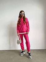 Стильный женский прогулочный спортивный костюм кофта и штаны джоггеры двунитка хит сезона 46/48, Розовый