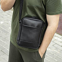 Стильна сумка-барсетка JUPITER (месенджер) через плече із еко-шкіри чорна молодіжна