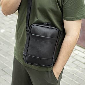 Стильна сумка-барсетка JUPITER (месенджер) через плече із еко-шкіри чорна молодіжна