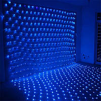 Светодиодная гирлянда сетка 96 LED 1.5х1.5 м от сети прозрачный провод синий