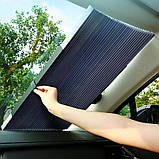 Сонцезахисна Шторка на лобове скло авто 70х138 см, Захисна шторка від сонця для машини + фольга, фото 3