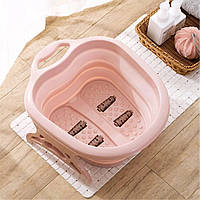Складная ванночка массажер для массажа ног с роликами Розовая