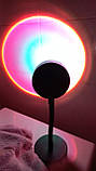 Проекційна лампа Sunset Lamp заходу сонця, світанок, USB світлодіодна лампа - розева -фіолетово-бірюзова, фото 4
