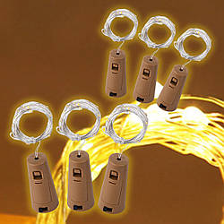 Світлодіодна гірлянда нитка крапля роси 20 LED 2 м ZABI-2 пробка у пляшку набір 6 шт теплий білий