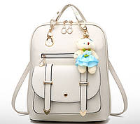 Детский рюкзак сумочка с брелком | Детская сумка-рюкзак трансформер | Сумка рюкзак подростковый для девочекTT Молочный