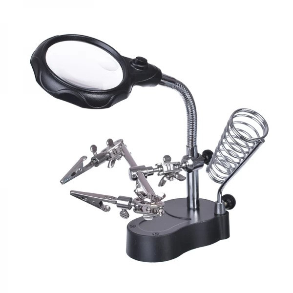 Лупа Третя рука EL-16126A з LED підсвічуванням. Настільна лупа 3.5 X 12X з кліпсою