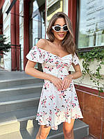 Літнє плаття з натуральної бавовни муслін із квітковим принтом шнурівка ззаду