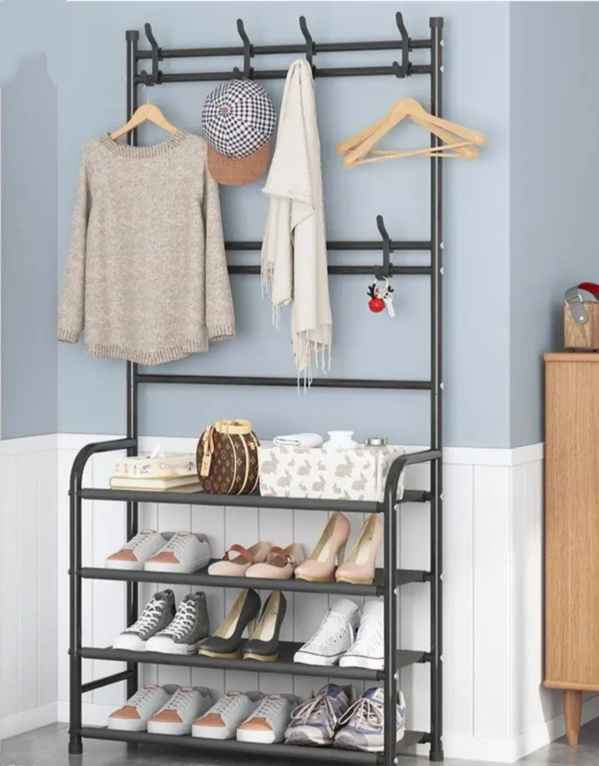 Підлогова стійка вішалка для одягу з полицями для взуття Simple floor clothes rack size