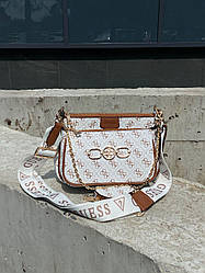 Жіноча сумка Гесс біла Guess Pochette Multi White/Brown