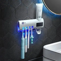 Стерилизатор держатель для зубных щеток на 4 секции с дозатором Multi-function Toothbrush Sterilizer.