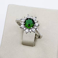 Кольцо серебряное с зелёным кварцем "Цветок" 17,5 2,96 г