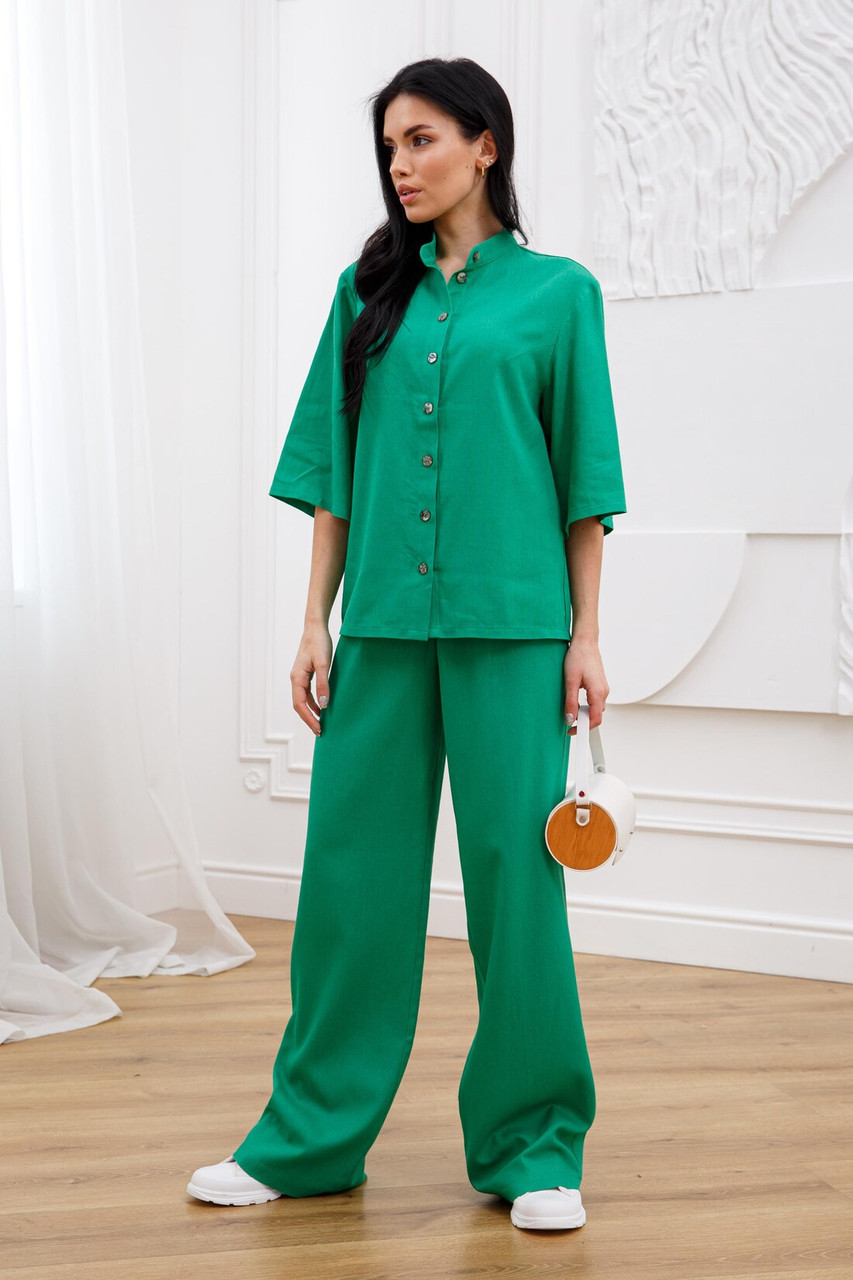 Широкі штани прямі від стегна в підлогу із завищеною талією 42-56 розміру, фото 1