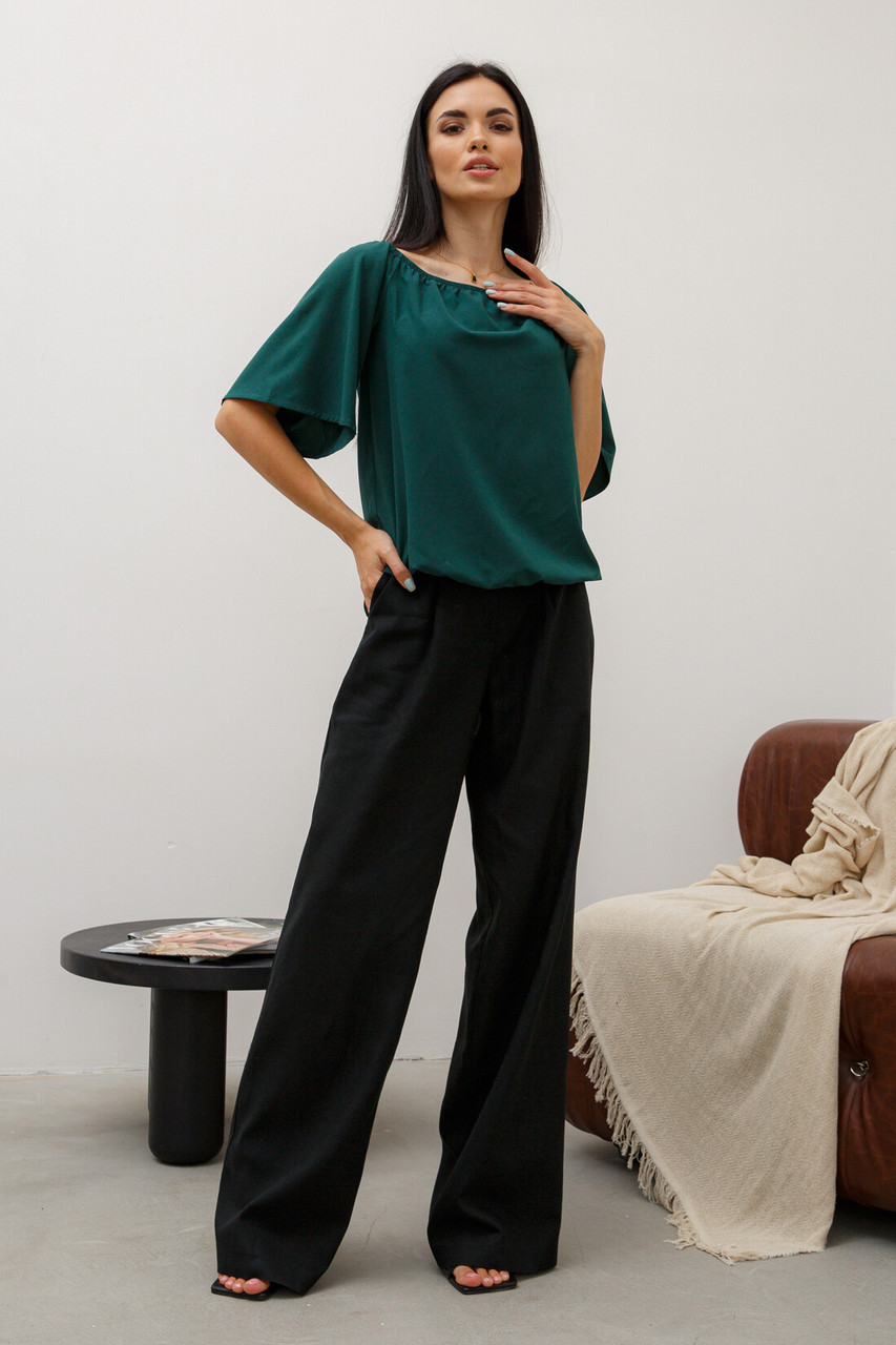 Широкі штани прямі від стегна в підлогу із завищеною талією 42-56 розміру, фото 1