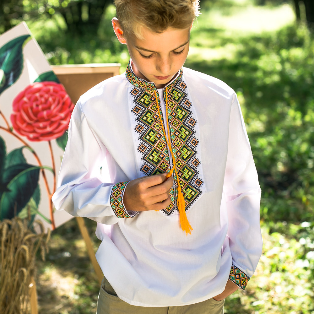 Вишиванка Жовтень біла з кольоровою вишивкою 86, фото 1