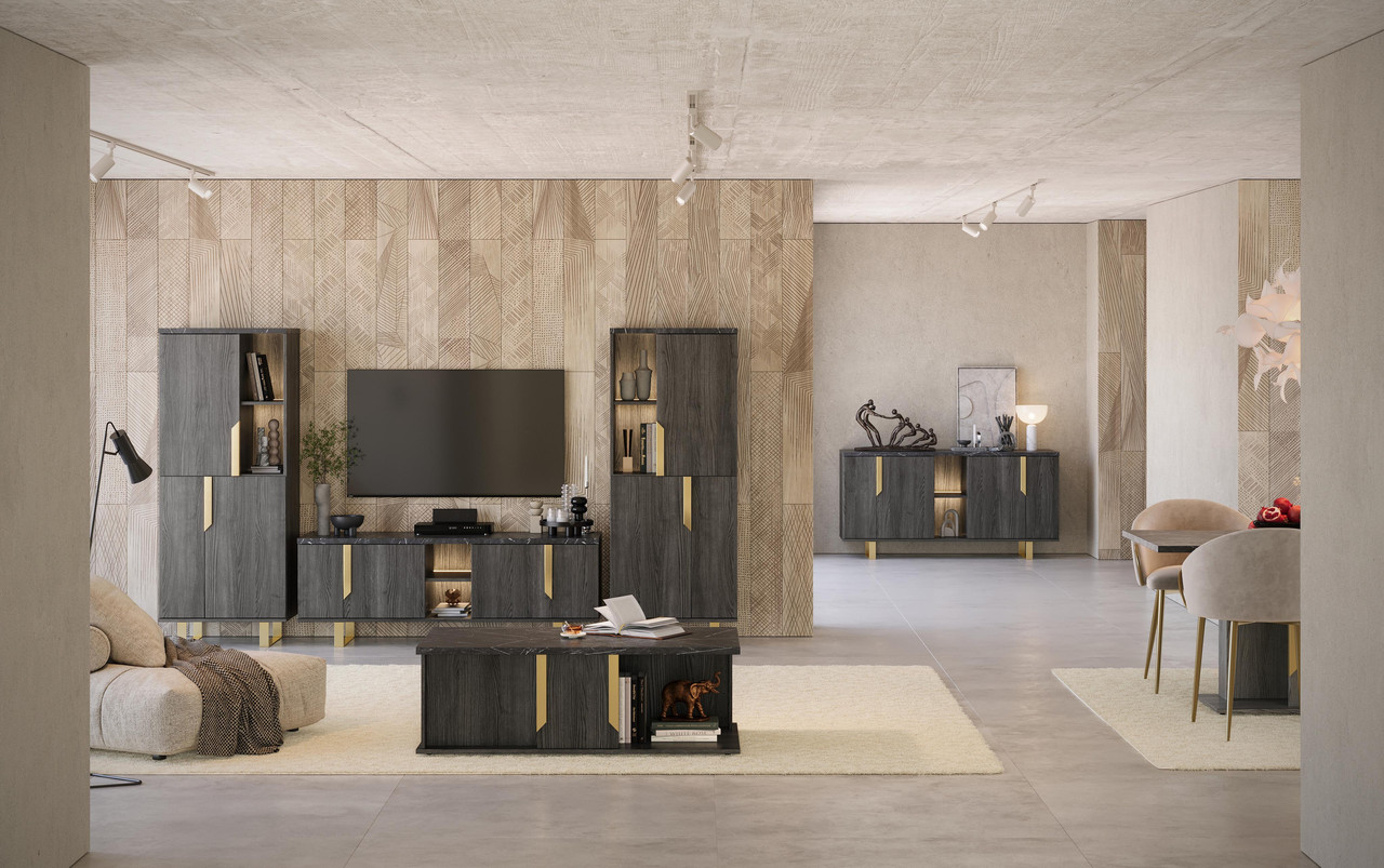 Вітальня Оріон. Темний Мармур Чорний матований палісандр  /  Золотий метал, фото 1