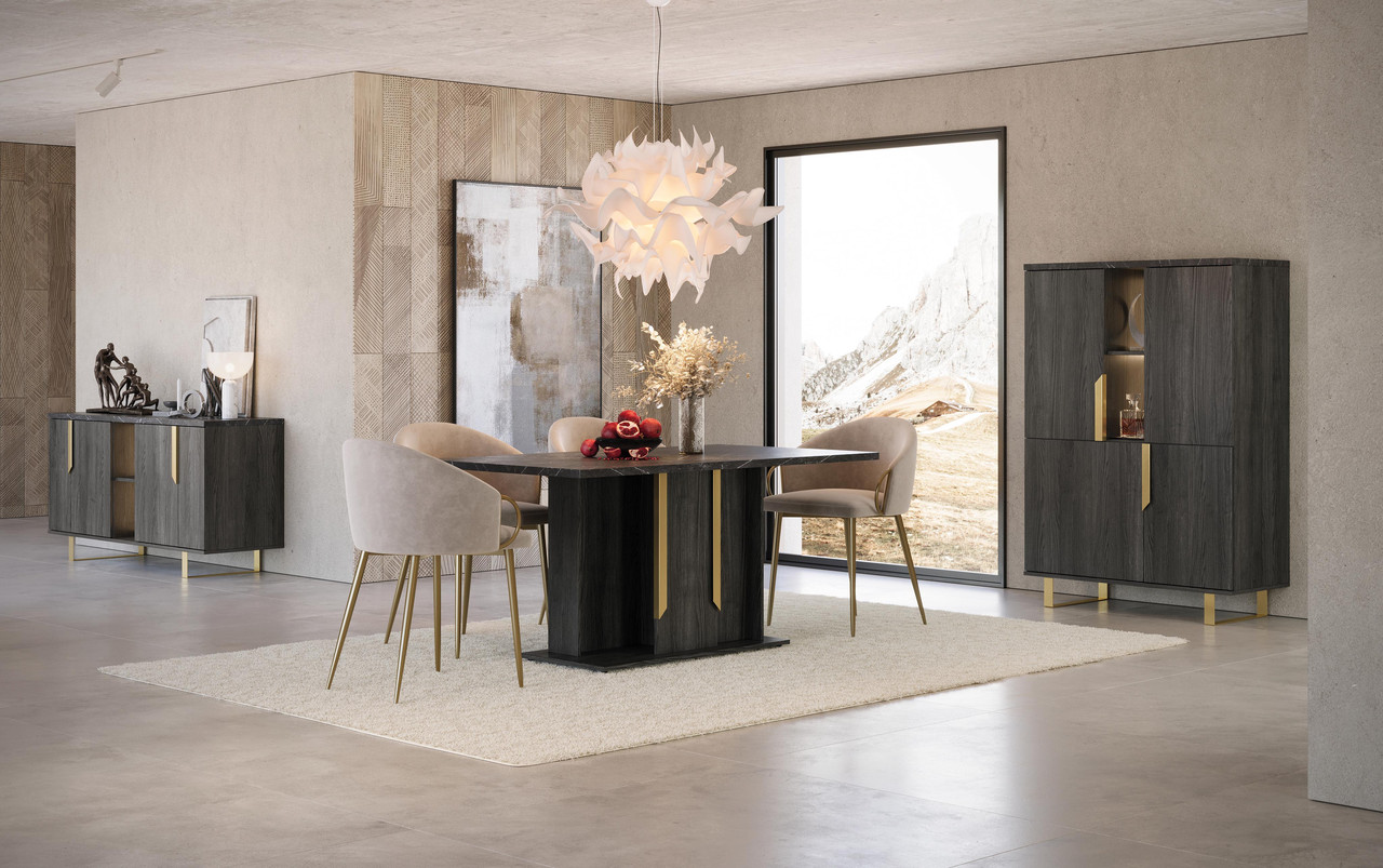 Столова Оріон. Темний Мармур Чорний матований палісандр  /  Золотий метал, фото 1