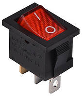 Переключатель с подсветкой KCD-1, ON-OFF 3-х контактный, 6A, 220V, красный