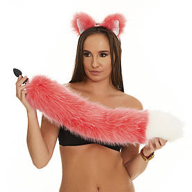 Анальний корок із хвостиком, Рожевий із білим кінцем OKOVA 68 см