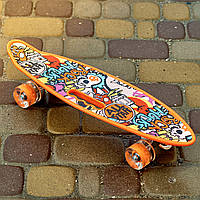 Скейт Пенни борд Skate со светящимися колесами ,алюминиевая подвеска не скользящая поверхность Оранжевый .Хит!