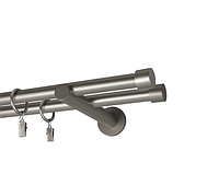 Карниз MStyle для штор металлический двухрядный Сатин Рулло труба гладкая 19/19 мм кронштейн цылиндр 240 см