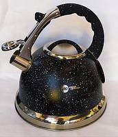 Чайник металлический со свистком для газовой плиты HIGHER KITCHEN (ZP-021) , 3,5 л., Черный .Хит