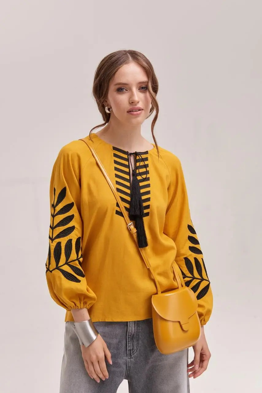 Вишиванка з орнаментом "Папороть" гірчична