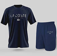 Мужской спортивный комплект костюм LaCoste Мужская футболка с шортами LaCoste синий набор .Хит!