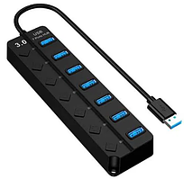 Концентратор на 7 портів чорний USB-хаб HUB з вимикачами
