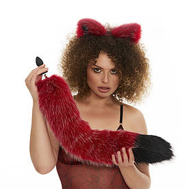 Анальний корок із хвостиком, Червоний із чорним кінцем OKOVA 68 см