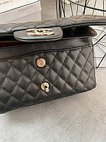 Женский сумка из эко-кожи Chanel Black / Шанель черная на плечо сумочка женская кожаная стильная брендовая