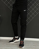 Демисезонные мужские черные спортивные штаны Nike белый лого (двунитка) RD102 M