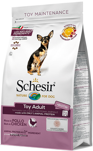 Сухий монопротеїновий корм для дорослих собак міні порід Schesir Dog Toy Adult Chicken з куркою 2 кг
