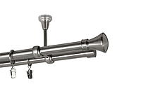 Карниз MStyle для штор металлический двухрядный Сталь Люксор труба гладкая 19/19 мм кронштейн потолочный 300