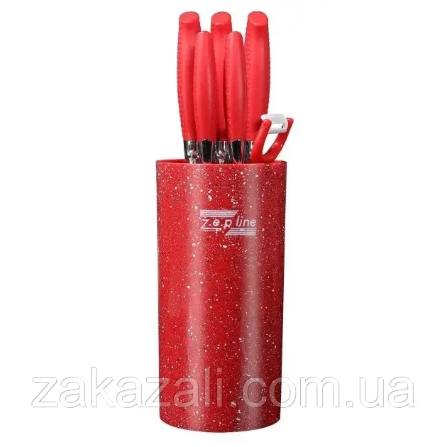 Професійний набір ножів Zepline ZP-046 з підставкою набір кухонних ножів 7 предметів Червоний