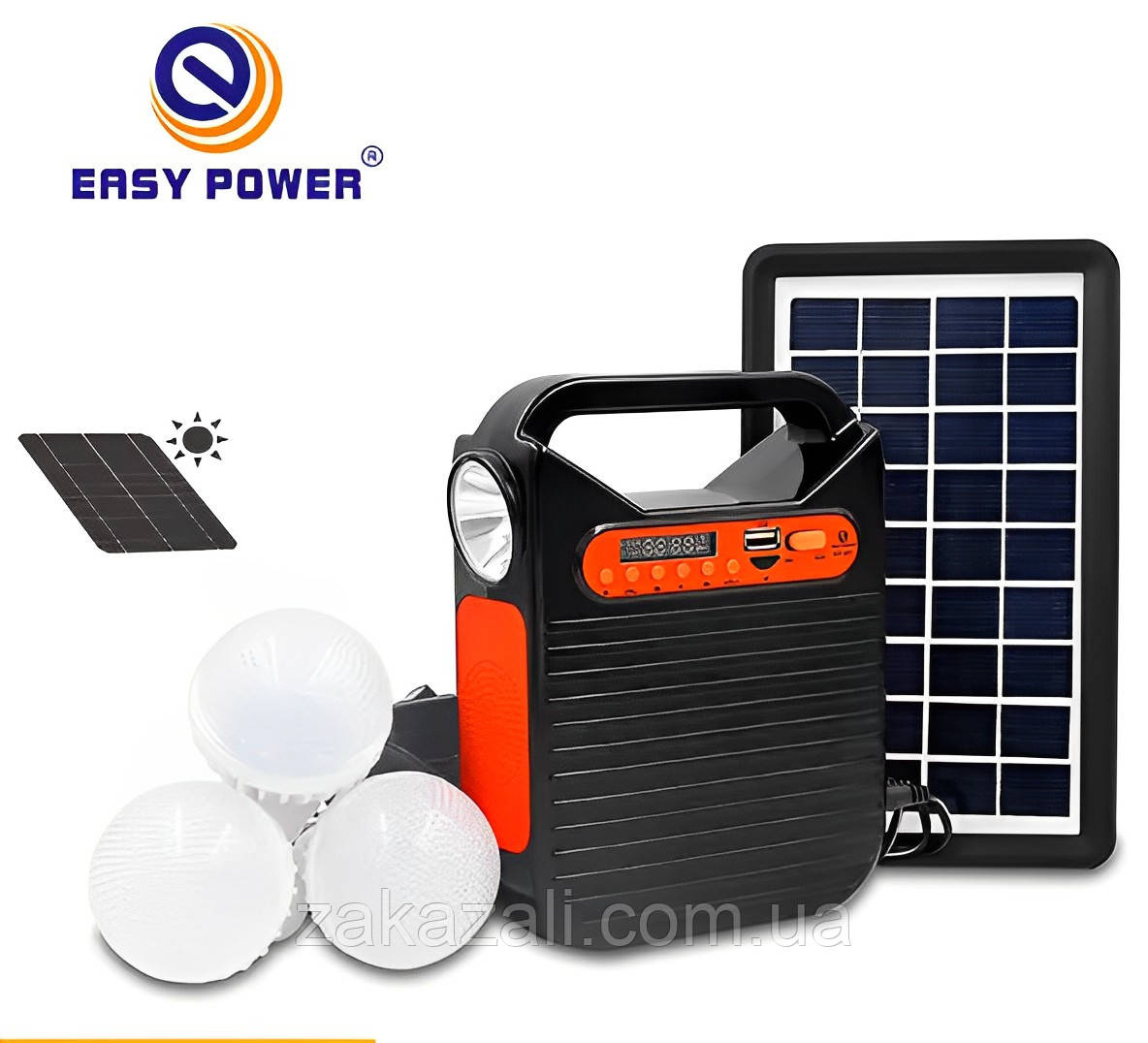Ліхтар-Power Bank EP-391bt радіо-блютуз із сонячною панеллю+лампочки 3шт
