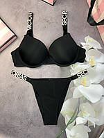 Комплект жіночий Victoria's Secret Model Букви топ + трусики Чорний kk012