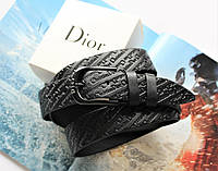 Женский кожаный ремень с тиснением Christian Dior черный