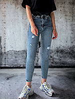 Женские стрейчевые джинсы мом, синего цвета S