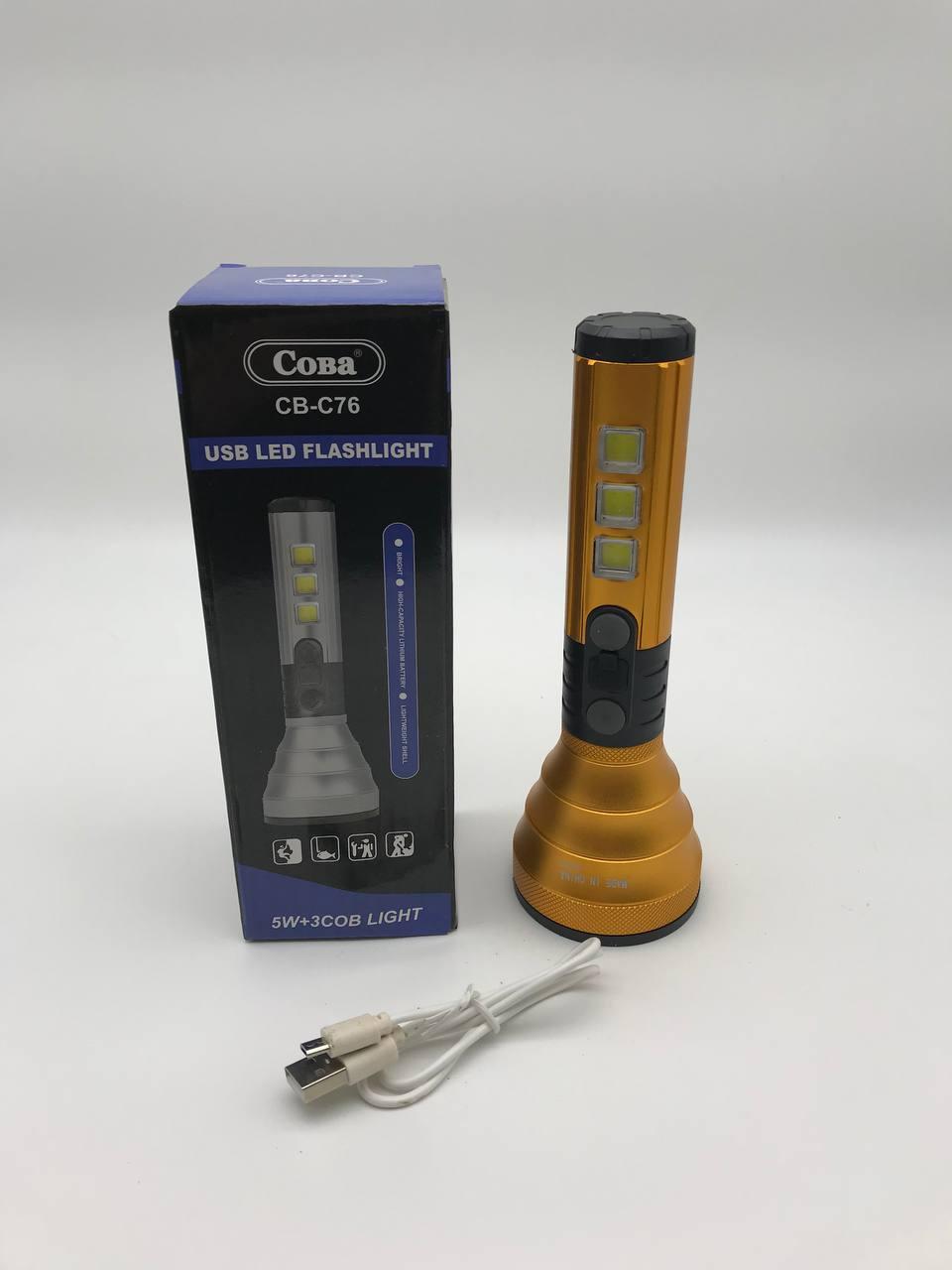 Ліхтар ручний LED COBA C76 з боковим підсвічуванням 5W літієва батарея USB зарядка BF