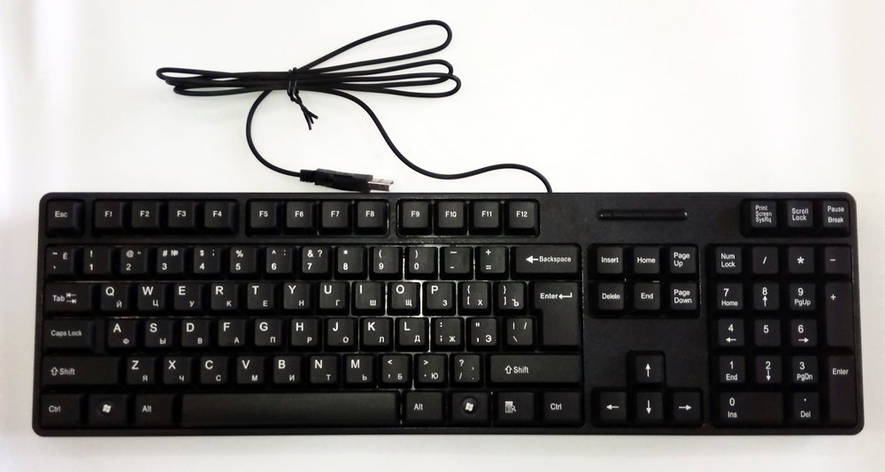 Клавіатура USB H-880 чорна 104 клавіші ергономічна для роботи і ігор BF, фото 1
