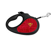Повідець-рулетка для собак WAUDOG R-leash Супермен Лого Червоний L до 50 кг 5 м світловідбивна стрічка Чорний