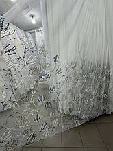 Тюль грек-сітка з вишивкою NoR2604 Синій-крем