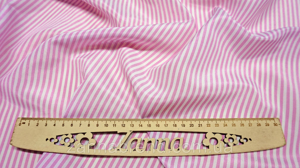 Сорочкова тканина (імітація сорочкового котону) в рожеву та білу смужку (4мм), фото 1