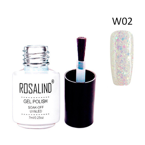Гель-лак для нігтів манікюру 7 мл Rosalind, глітер, W02 морозний іній