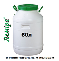 Бидон бочка пищевой пластиковый для воды 60л широкая горловина 22см с уплотнительным кольцом Лемира