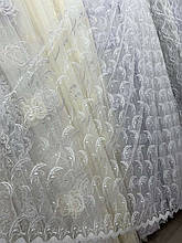 Якісна фатинова тюль з густою вишивкою №12099 білий