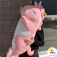 Длинная плюшевая игрушка Единорог 75 см , детская мягкая подушка обнимашка метровая для сна, Розовый